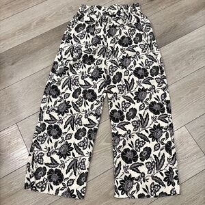 Panama Jack Black & White Floral Linen Blend Wide Leg Pants Size Small